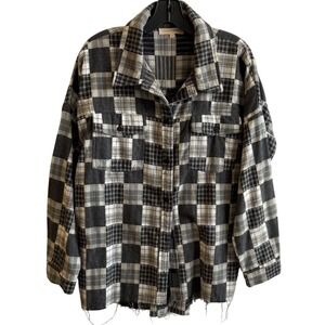 Gilded Intent Patchwork Plaid Grunge Button Up Shirt Jacket Shacket Women's M